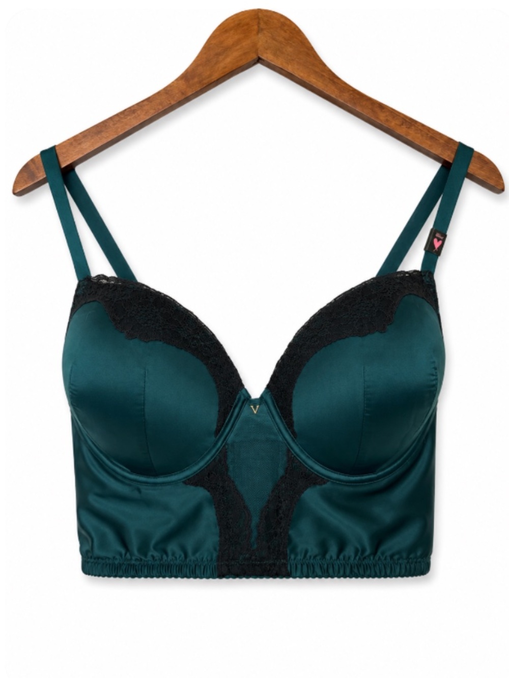 VICTORIA’S SECRET Very Sexy Teal Longline Push Up Bra Black Lace Size 38DD NWT